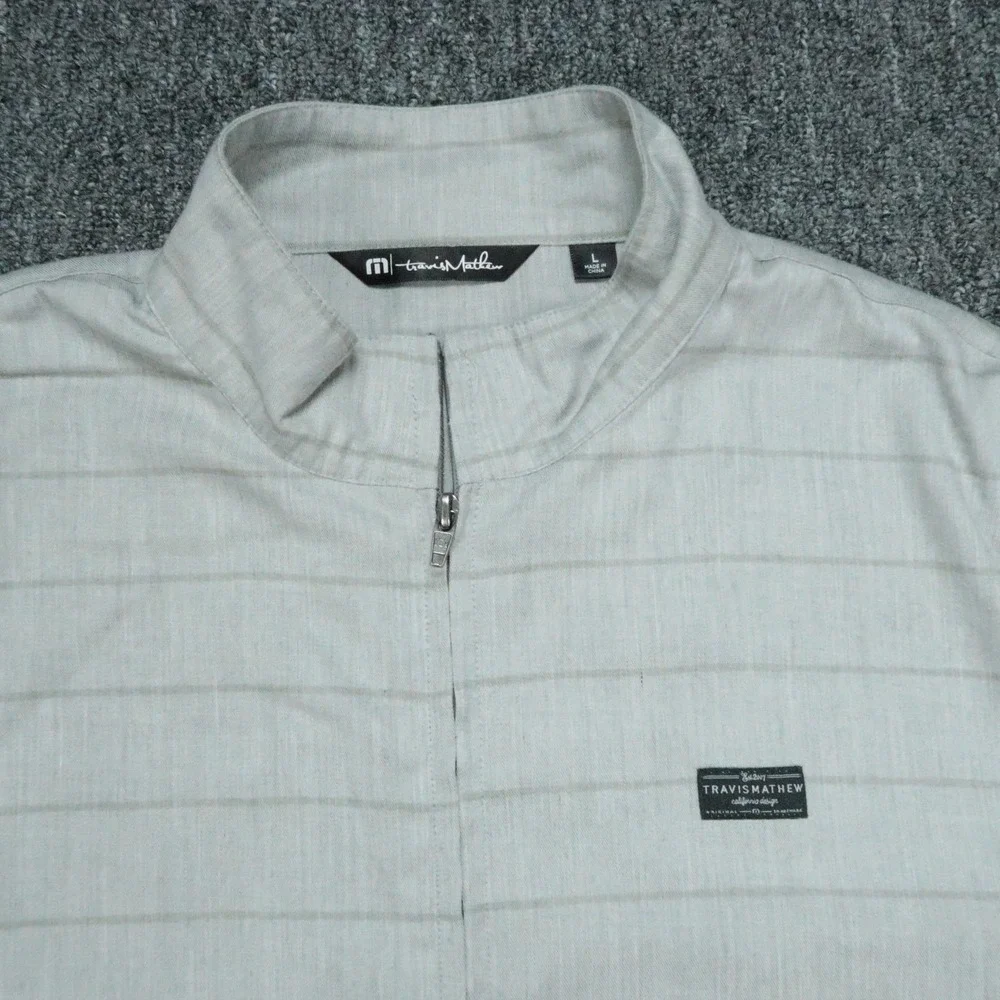 Travis Mathew Jacket Mens Large Gray Striped Full Zip Athletic Golf Stretch
